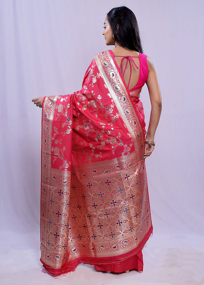 Red Dupion Silk Saree With Blouse Piece - Indian Silk House Agencies