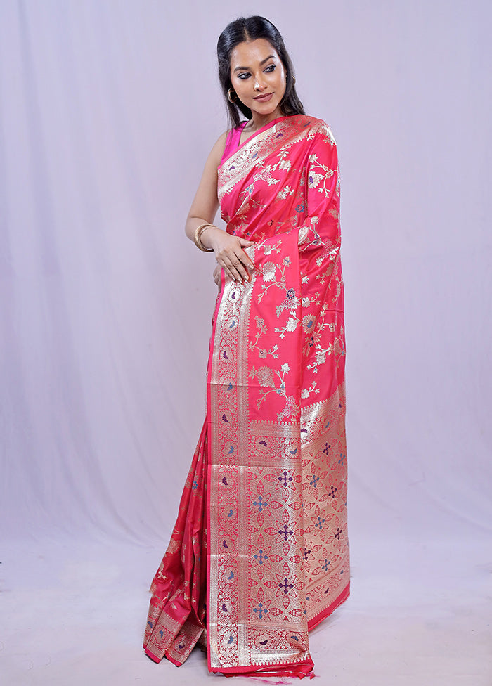 Red Dupion Silk Saree With Blouse Piece - Indian Silk House Agencies