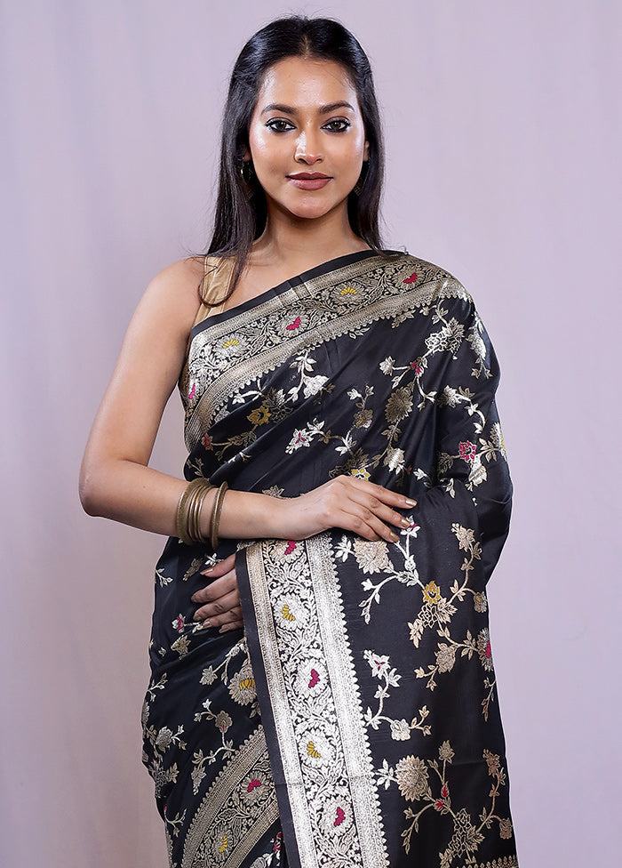 Black Dupion Silk Saree With Blouse Piece - Indian Silk House Agencies