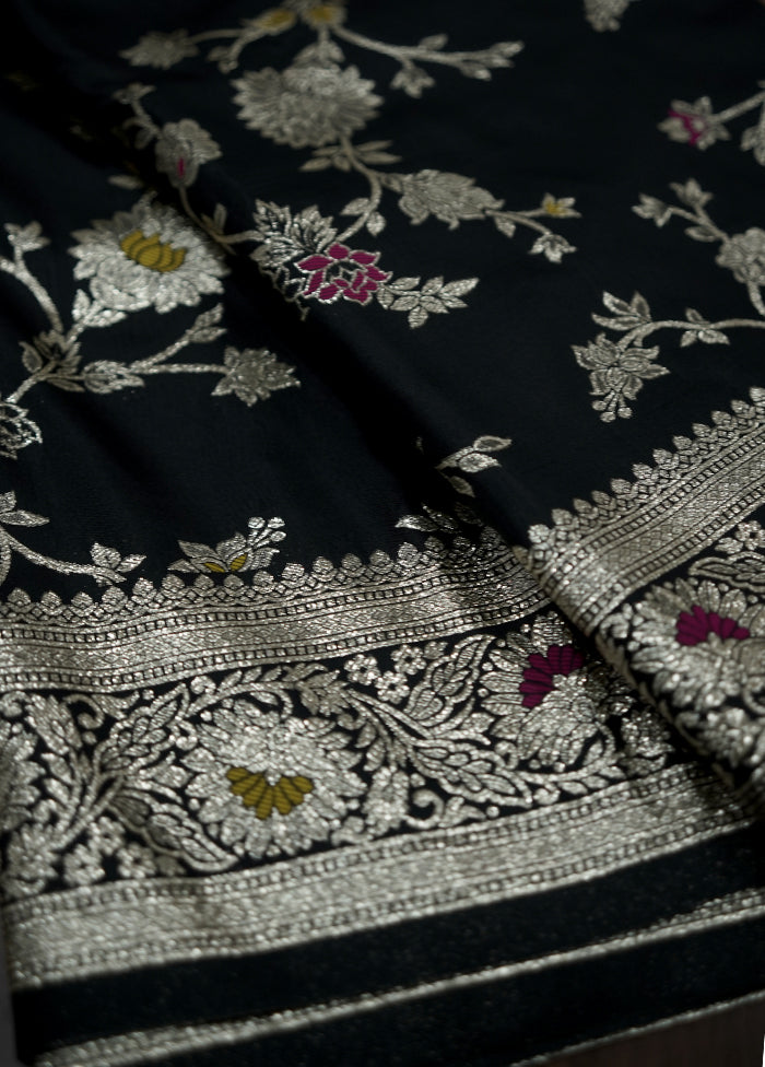 Black Dupion Silk Saree With Blouse Piece - Indian Silk House Agencies