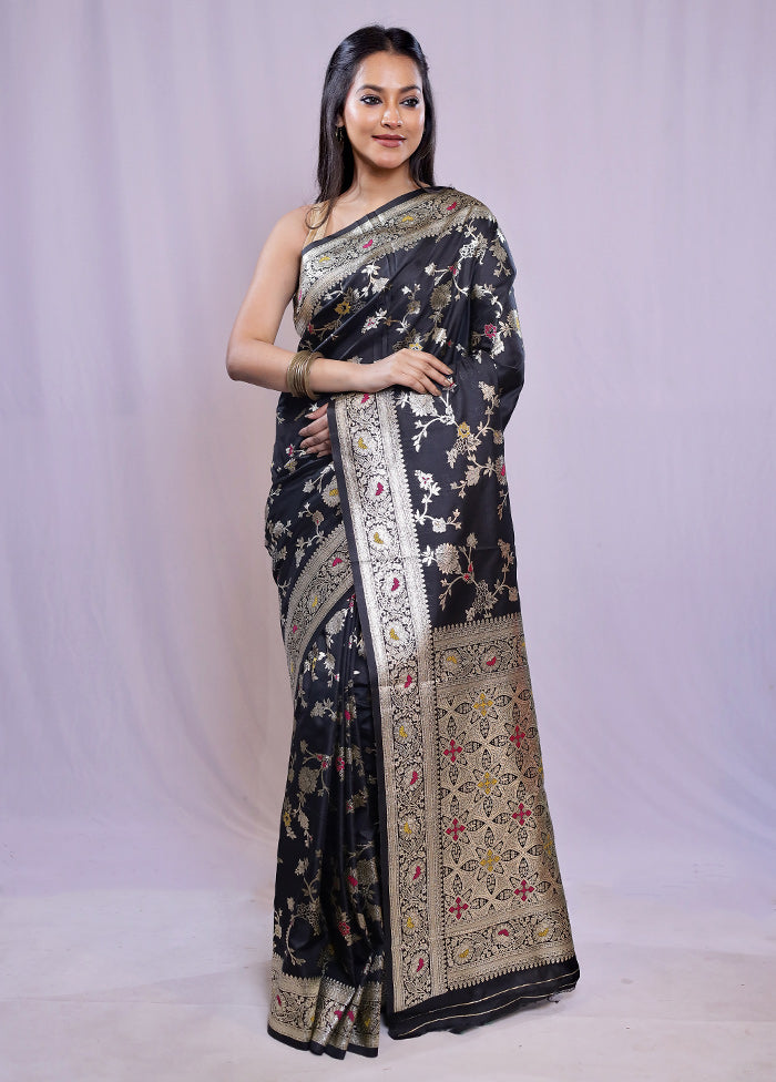 Black Dupion Silk Saree With Blouse Piece - Indian Silk House Agencies