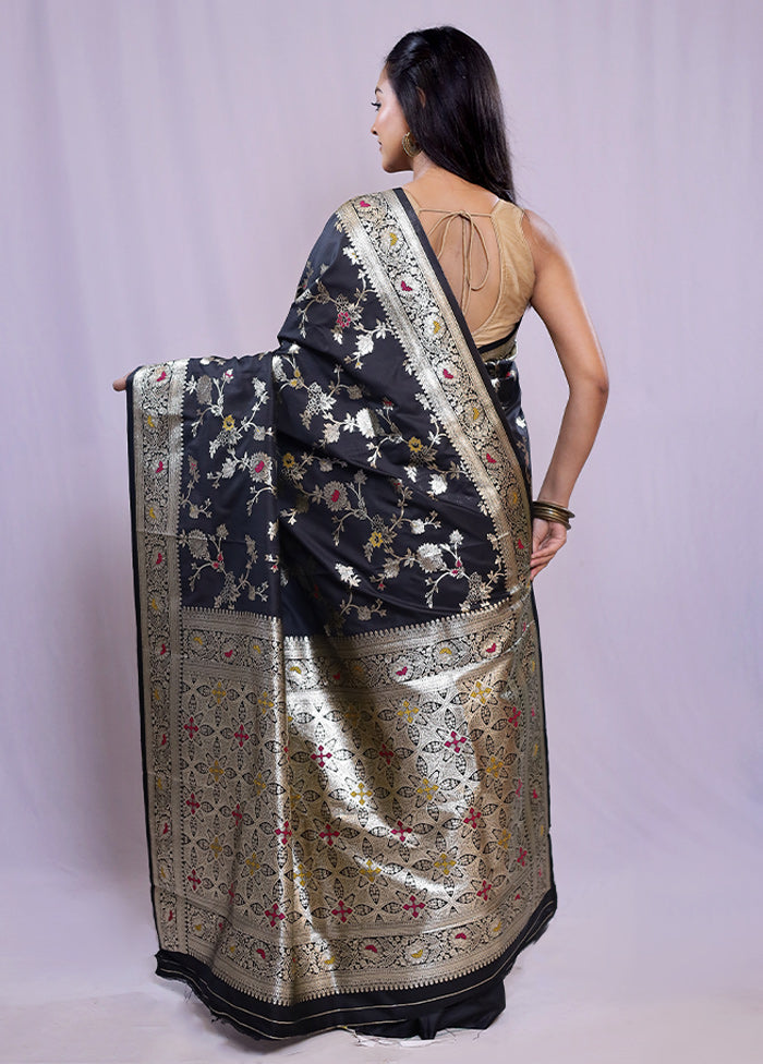 Black Dupion Silk Saree With Blouse Piece - Indian Silk House Agencies