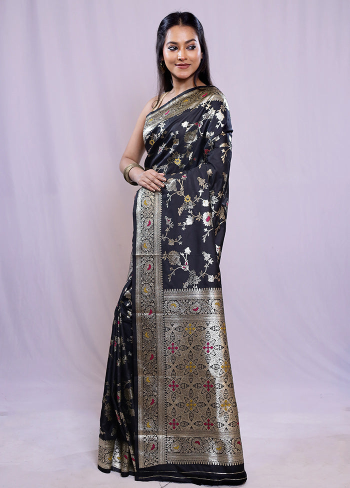 Black Dupion Silk Saree With Blouse Piece - Indian Silk House Agencies