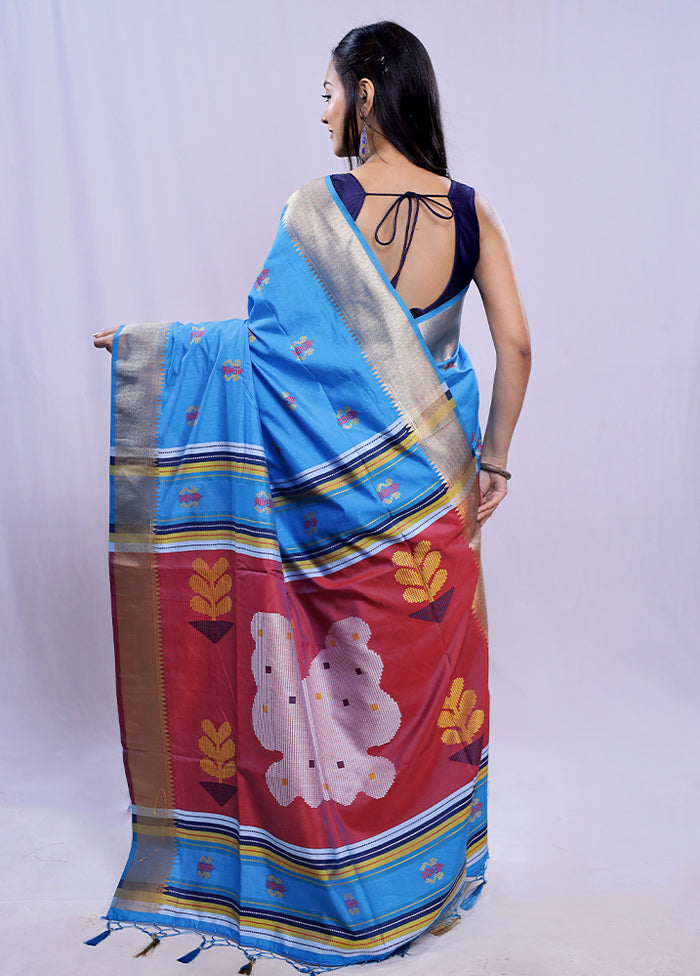 Blue Dupion Silk Saree With Blouse Piece - Indian Silk House Agencies