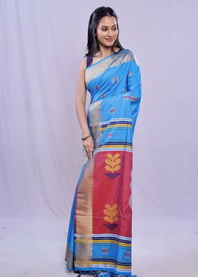 Blue Dupion Silk Saree With Blouse Piece - Indian Silk House Agencies