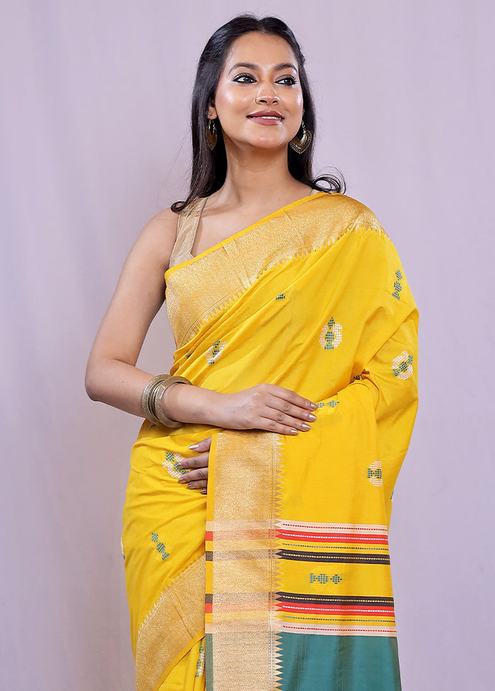 Yellow Dupion Silk Saree With Blouse Piece - Indian Silk House Agencies