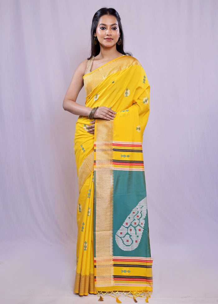 Yellow Dupion Silk Saree With Blouse Piece - Indian Silk House Agencies