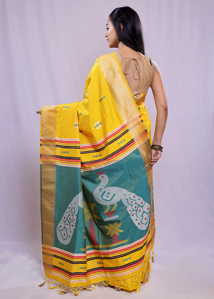 Yellow Dupion Silk Saree With Blouse Piece - Indian Silk House Agencies