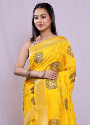 Yellow Dupion Silk Saree With Blouse Piece - Indian Silk House Agencies