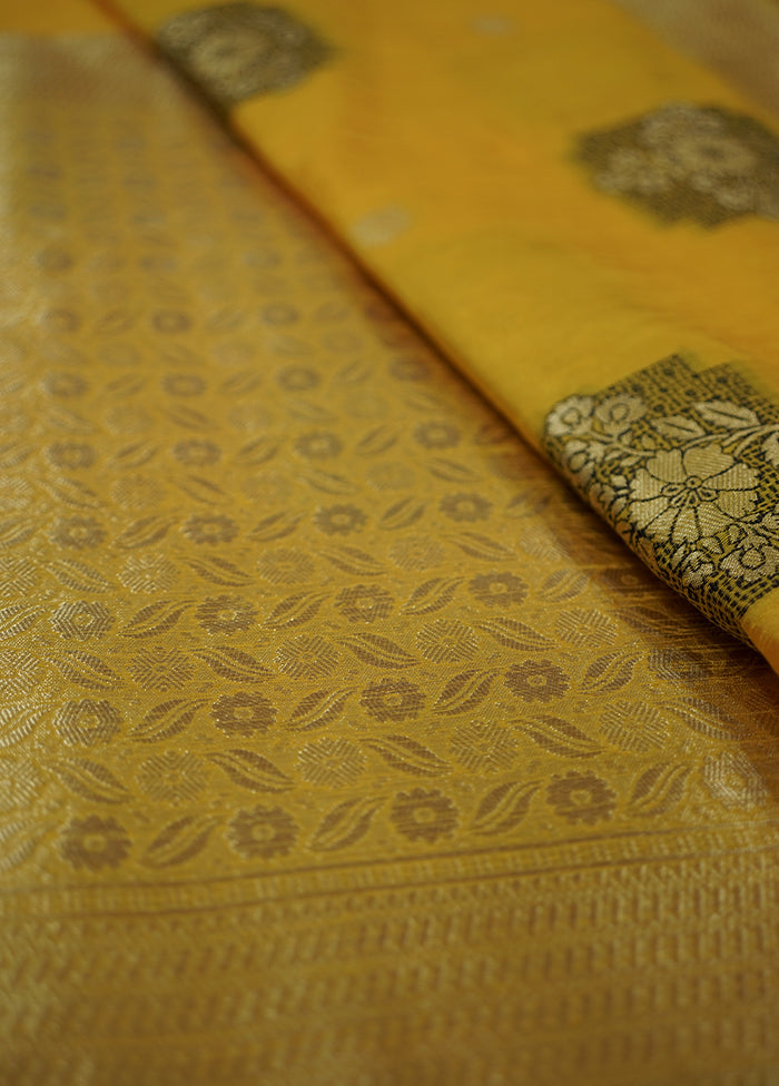 Yellow Dupion Silk Saree With Blouse Piece - Indian Silk House Agencies