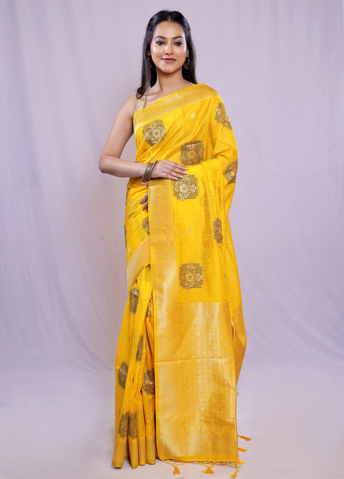 Yellow Dupion Silk Saree With Blouse Piece - Indian Silk House Agencies