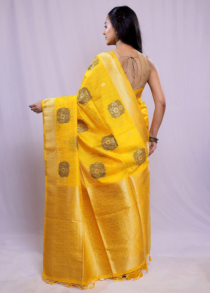 Yellow Dupion Silk Saree With Blouse Piece - Indian Silk House Agencies