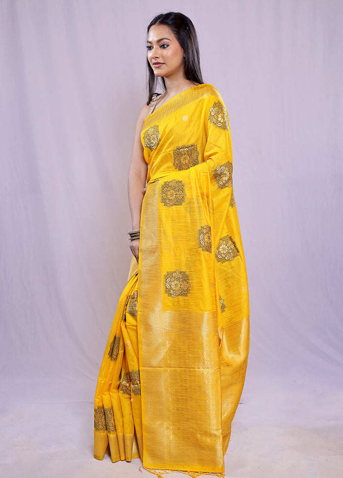 Yellow Dupion Silk Saree With Blouse Piece - Indian Silk House Agencies