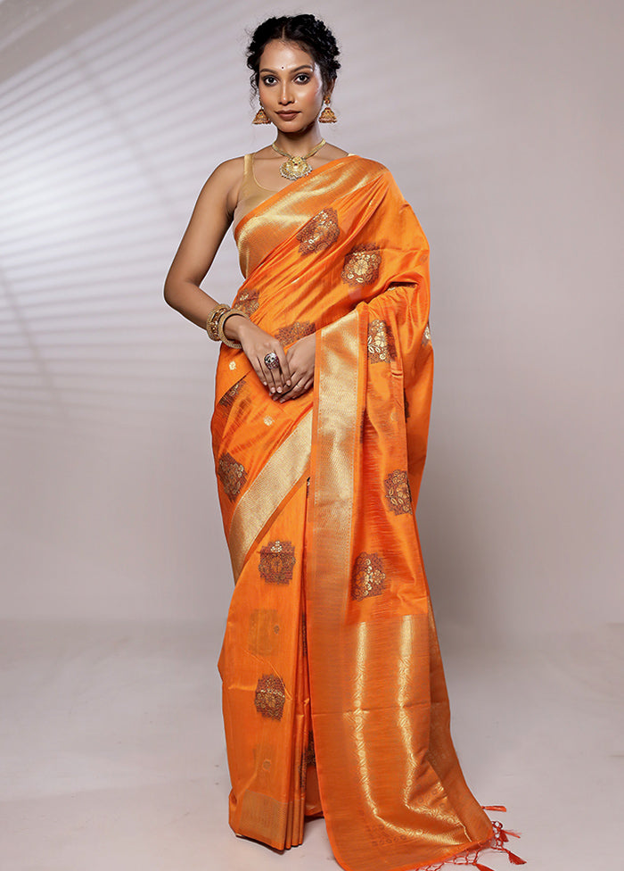 Orange Dupion Silk Saree With Blouse Piece