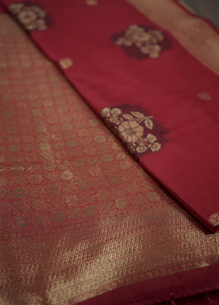 Red Dupion Silk Saree With Blouse Piece - Indian Silk House Agencies