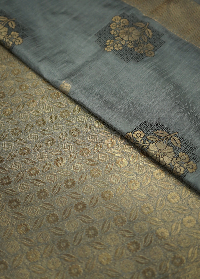 Grey Dupion Silk Saree Without Blouse Piece - Indian Silk House Agencies