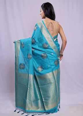 Green Dupion Silk Saree With Blouse Piece - Indian Silk House Agencies