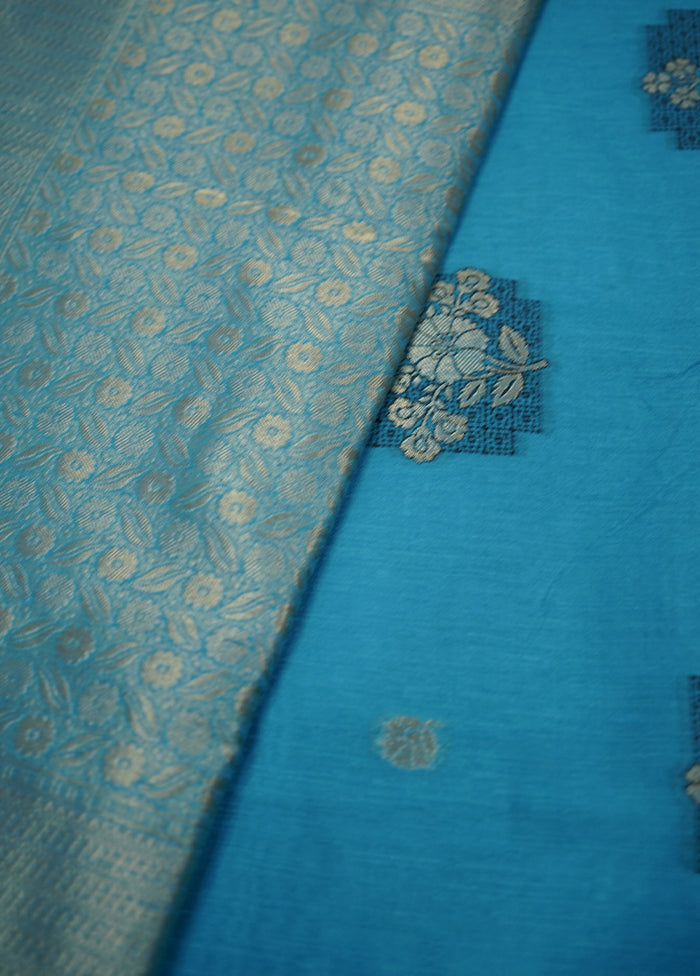 Blue Dupion Silk Saree With Blouse Piece - Indian Silk House Agencies