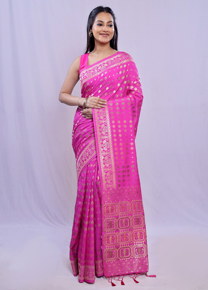 Pink Dupion Silk Saree With Blouse Piece - Indian Silk House Agencies