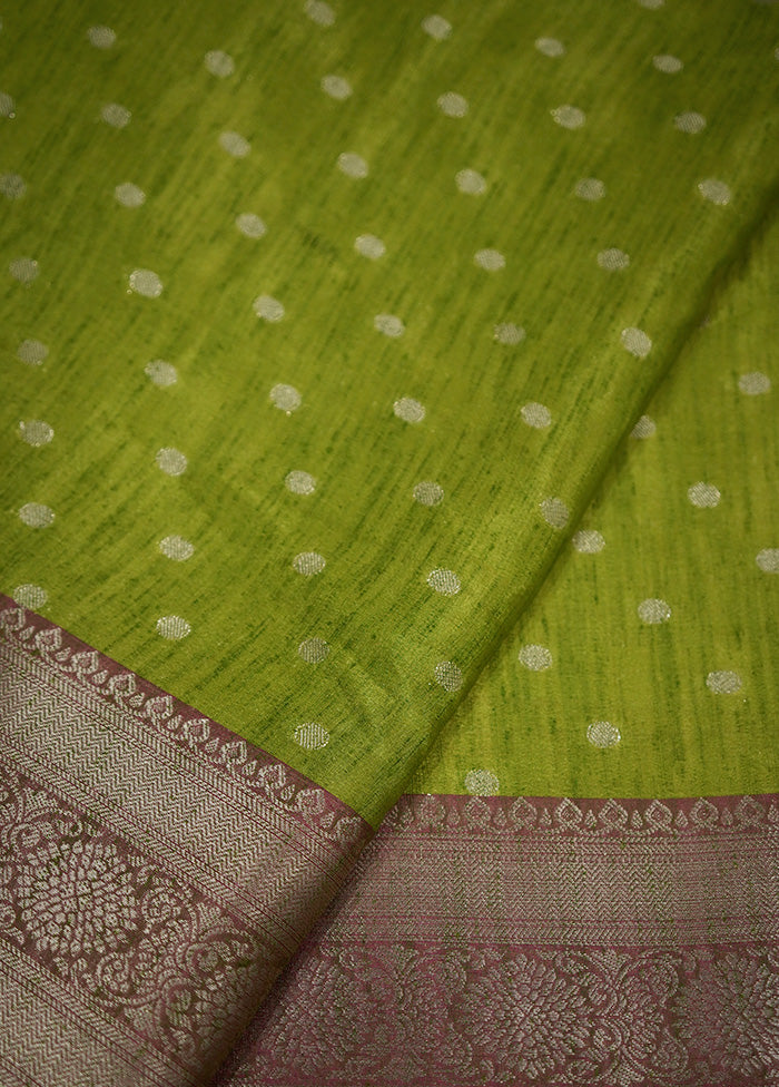 Green Dupion Silk Saree With Blouse Piece - Indian Silk House Agencies