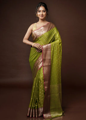 Green Dupion Silk Saree With Blouse Piece - Indian Silk House Agencies