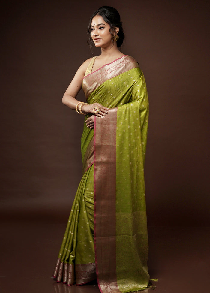 Green Dupion Silk Saree With Blouse Piece - Indian Silk House Agencies