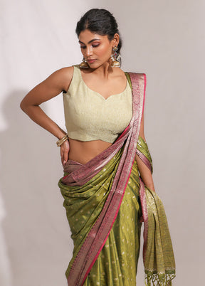 Green Dupion Silk Saree With Blouse Piece