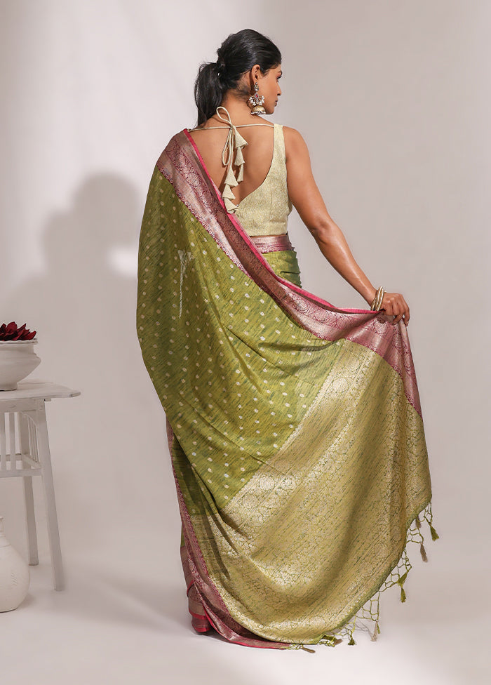 Green Dupion Silk Saree With Blouse Piece