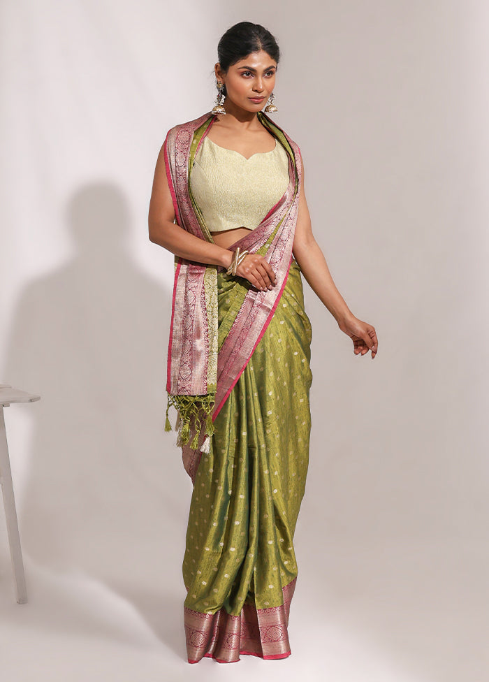 Green Dupion Silk Saree With Blouse Piece
