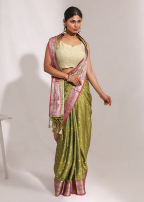 Green Dupion Silk Saree With Blouse Piece