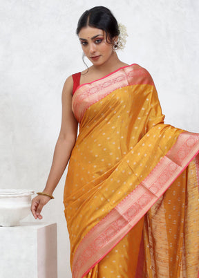 Yellow Dupion Silk Saree With Blouse Piece