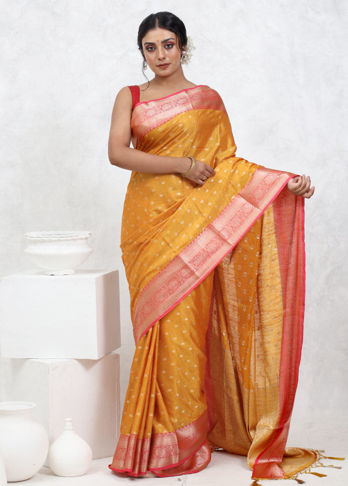 Yellow Dupion Silk Saree With Blouse Piece - Indian Silk House Agencies