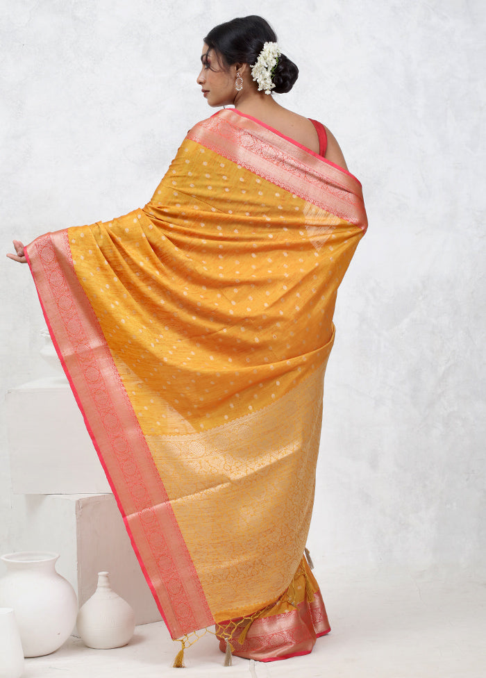 Yellow Dupion Silk Saree With Blouse Piece - Indian Silk House Agencies