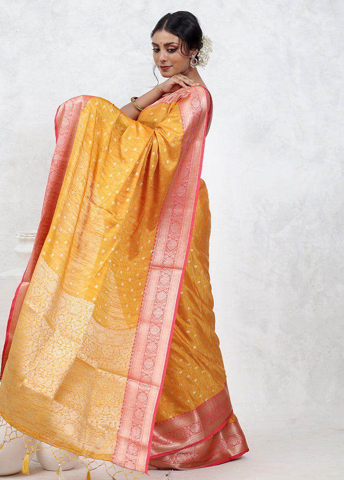 Yellow Dupion Silk Saree With Blouse Piece - Indian Silk House Agencies