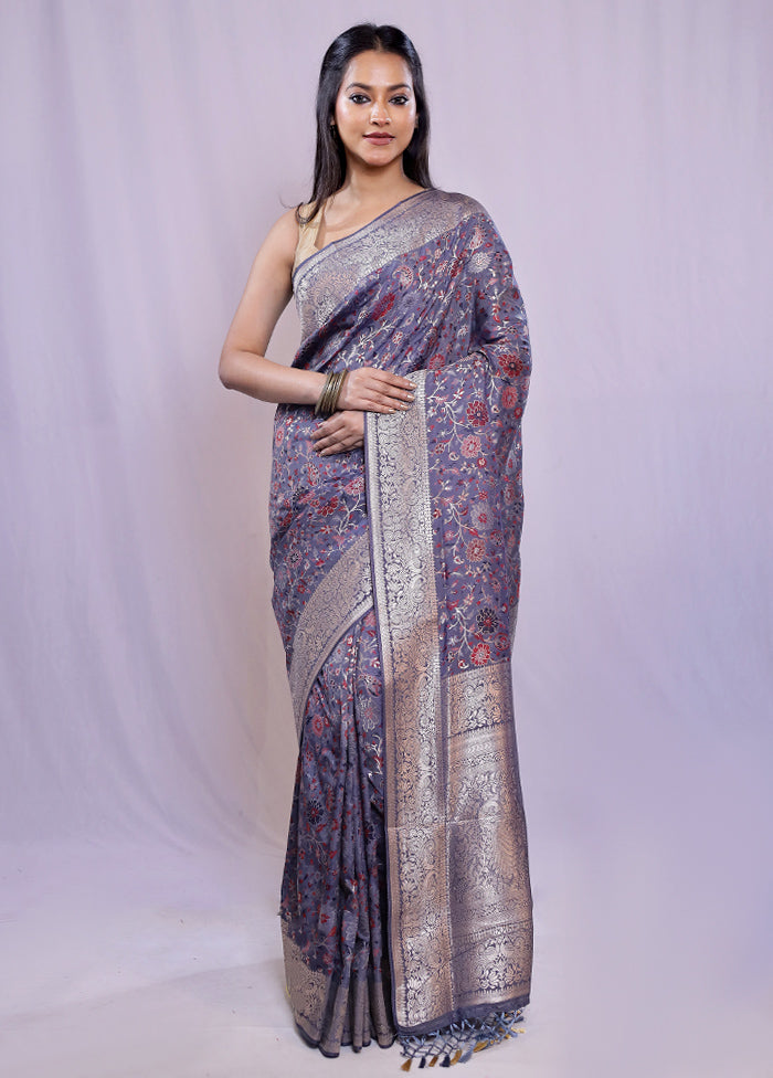 Grey Tissue Silk Saree With Blouse Piece - Indian Silk House Agencies