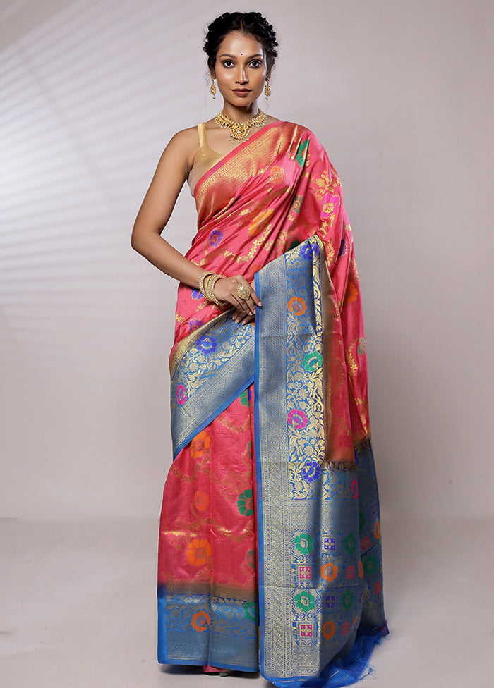 Pink Dupion Silk Saree With Blouse Piece