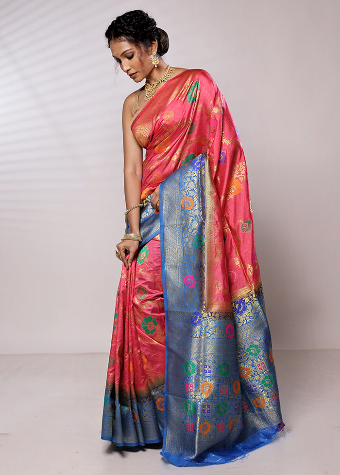 Pink Dupion Silk Saree With Blouse Piece