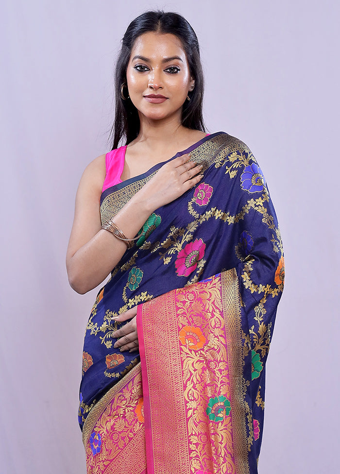 Blue Dupion Silk Saree With Blouse Piece - Indian Silk House Agencies