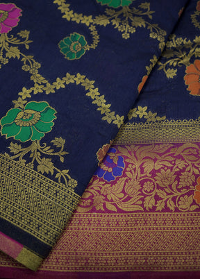 Blue Dupion Silk Saree With Blouse Piece - Indian Silk House Agencies