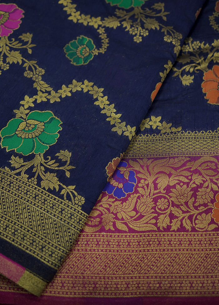 Blue Dupion Silk Saree With Blouse Piece - Indian Silk House Agencies