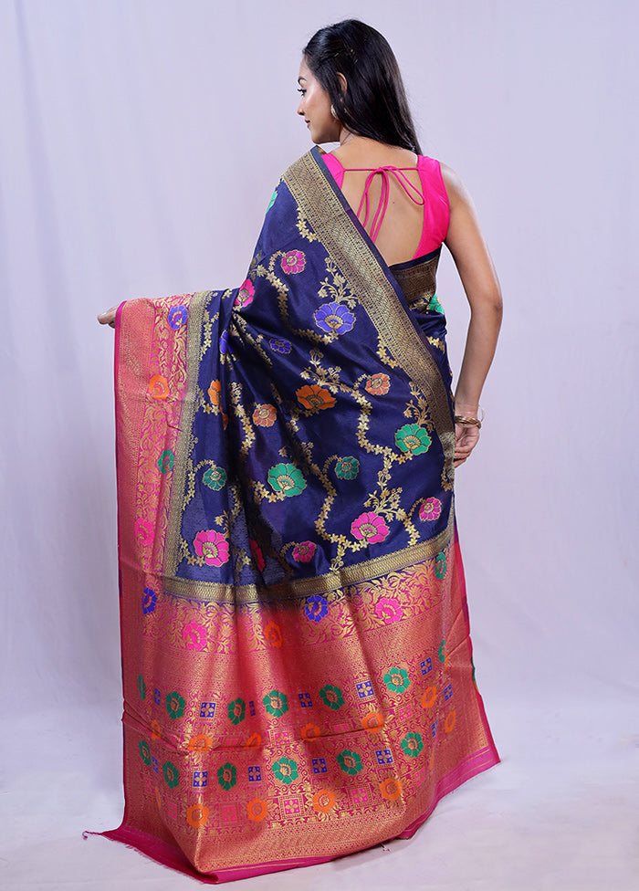 Blue Dupion Silk Saree With Blouse Piece - Indian Silk House Agencies