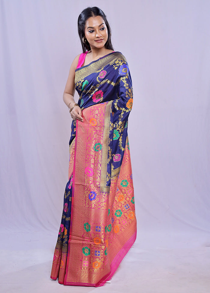 Blue Dupion Silk Saree With Blouse Piece - Indian Silk House Agencies