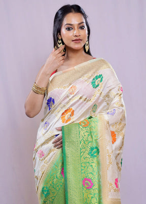 Cream Dupion Silk Saree With Blouse Piece - Indian Silk House Agencies