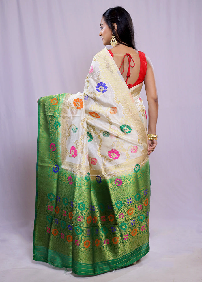 Cream Dupion Silk Saree With Blouse Piece - Indian Silk House Agencies