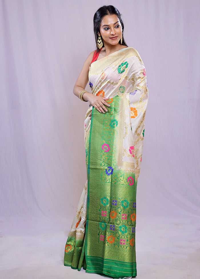 Cream Dupion Silk Saree With Blouse Piece - Indian Silk House Agencies