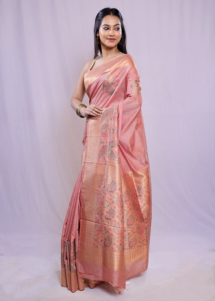 Cream Dupion Silk Saree With Blouse Piece - Indian Silk House Agencies