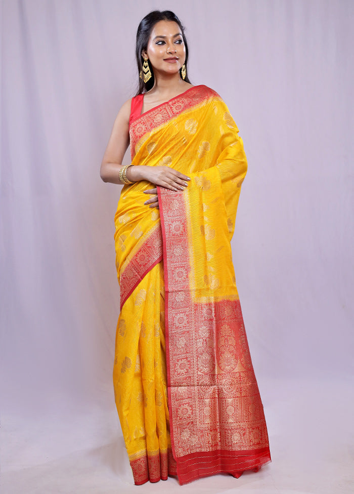 Yellow Tissue Silk Saree With Blouse Piece - Indian Silk House Agencies