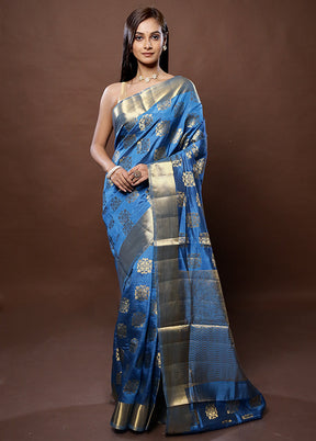 Blue Dupion Silk Saree With Blouse Piece