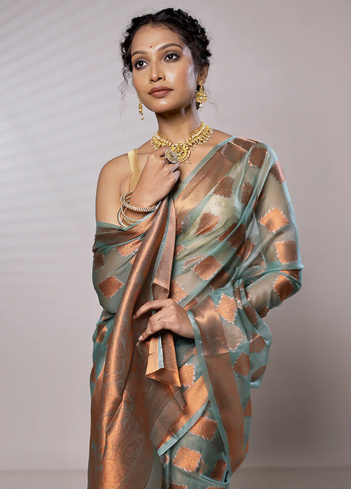 Green Organza Saree With Blouse Piece