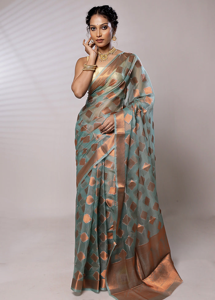 Green Organza Saree With Blouse Piece